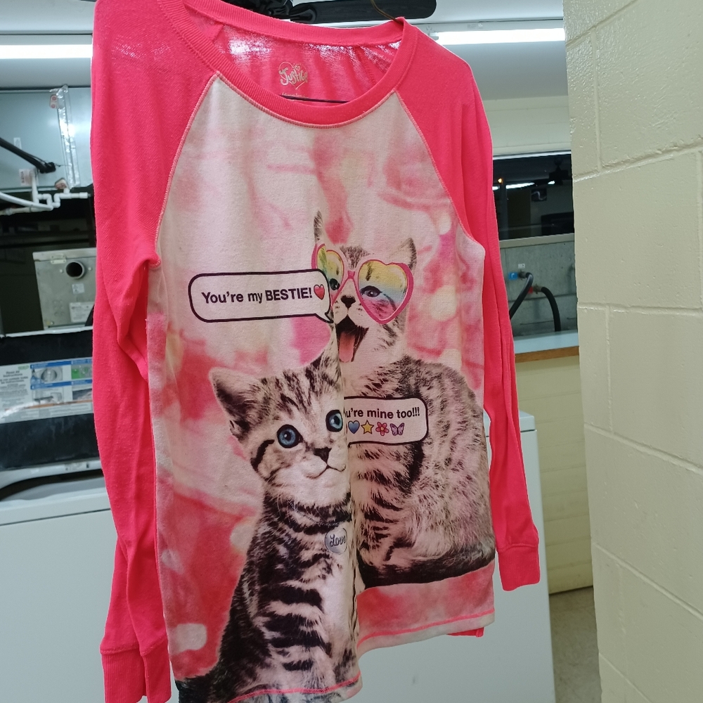 Justice girls size 12-14 kitty cat shirt pink